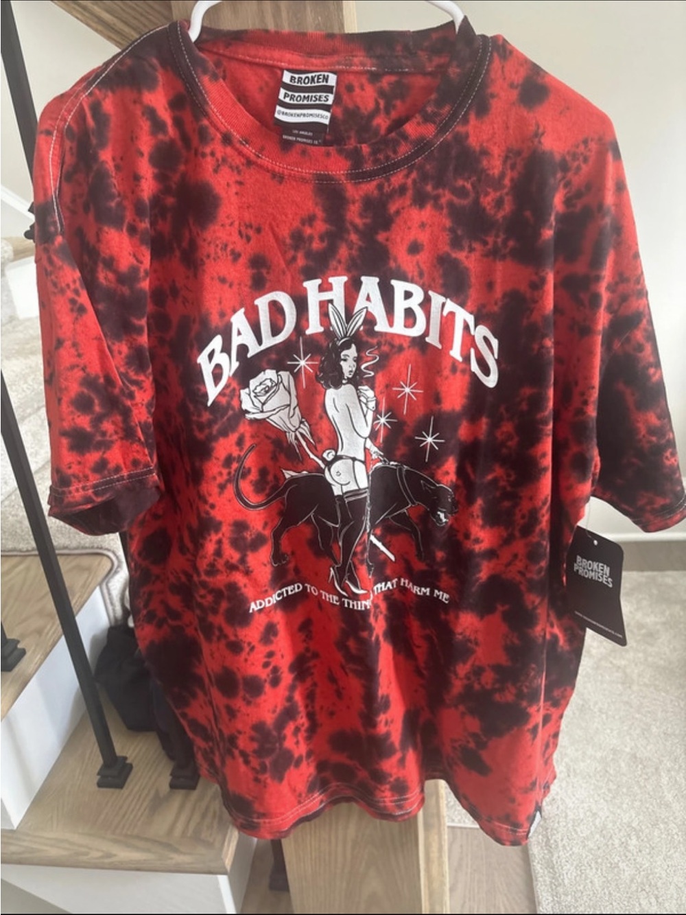 Broken Promises Men's 'Bad Habits' Red Tie-Dye Short Sleeve Tee
